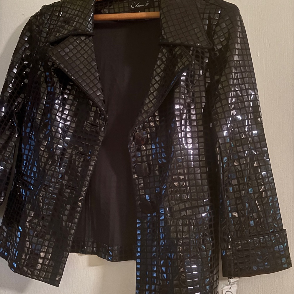 Black Gloss Mosaic Faux-Leather Jacket